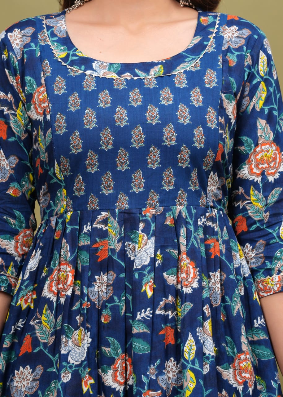 Women’s Blue Floral Printed Flared Dress