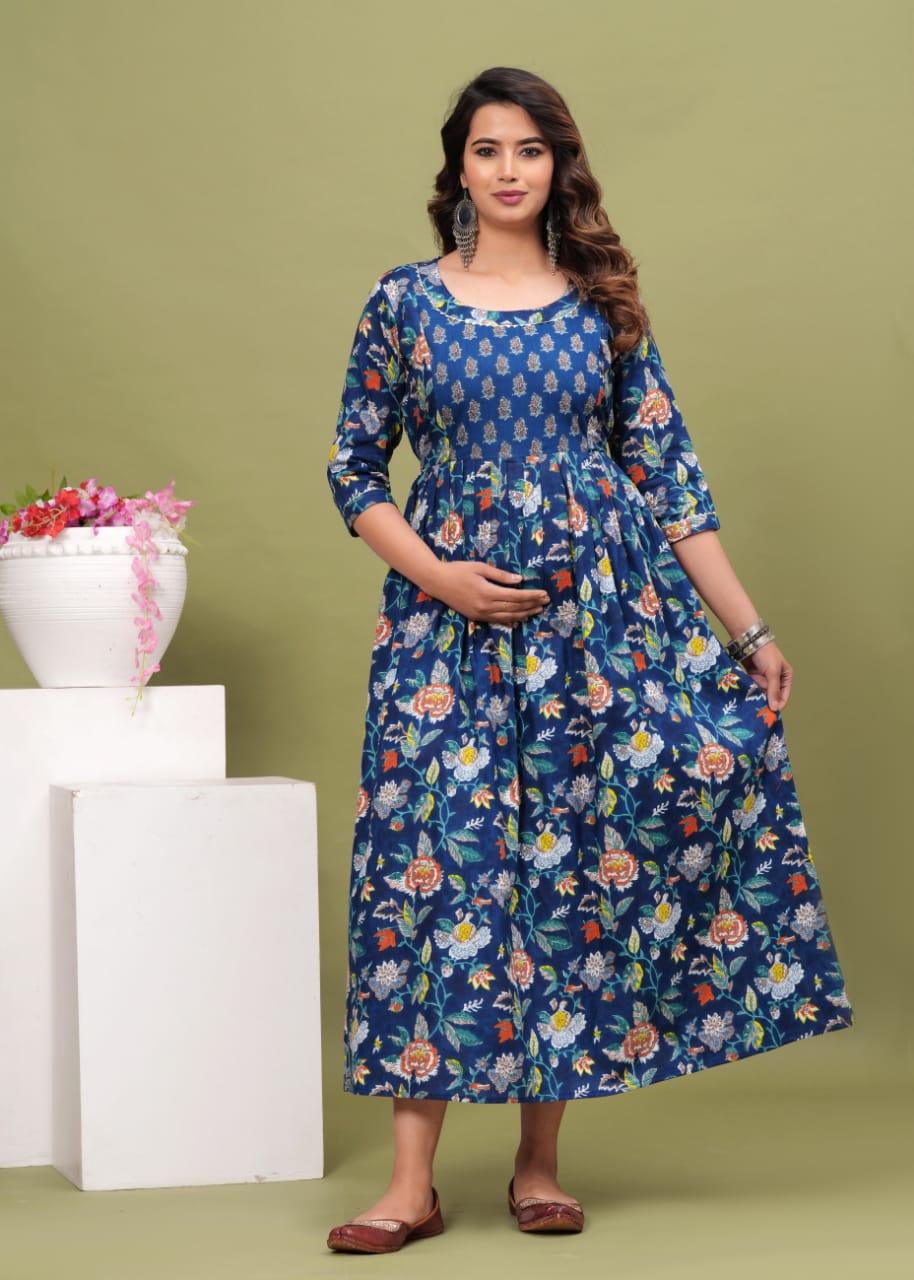 Women’s Blue Floral Printed Flared Dress