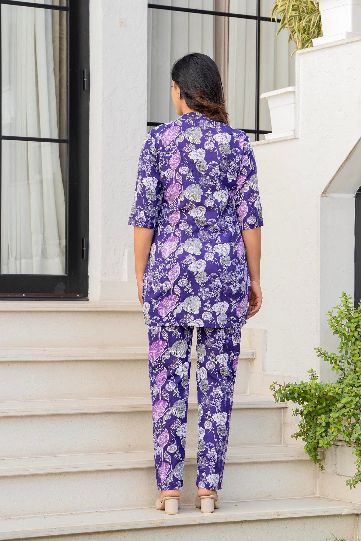 Purple Floral Printed Women’s Co-ord Night Suit