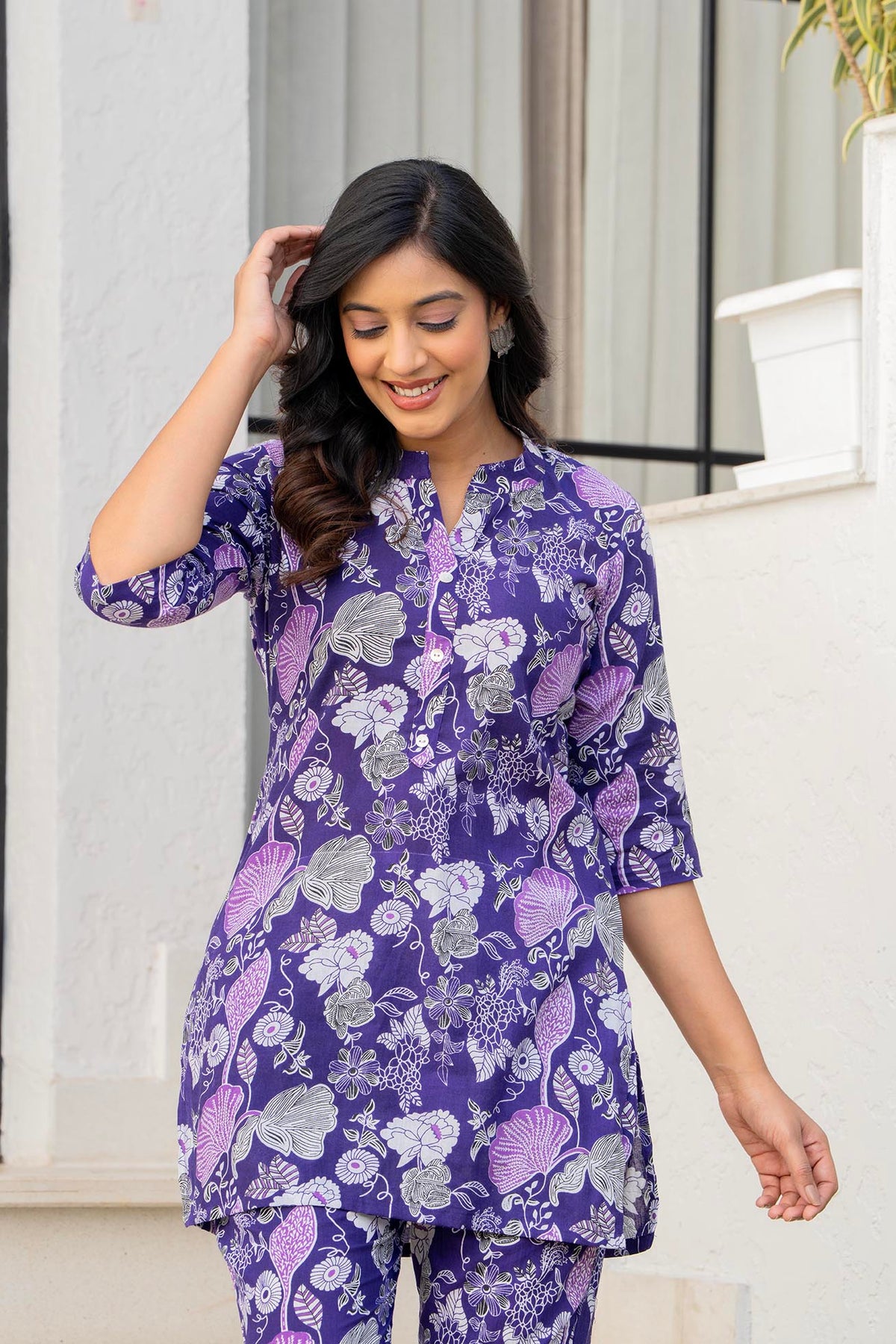 Purple Floral Printed Women’s Co-ord Night Suit