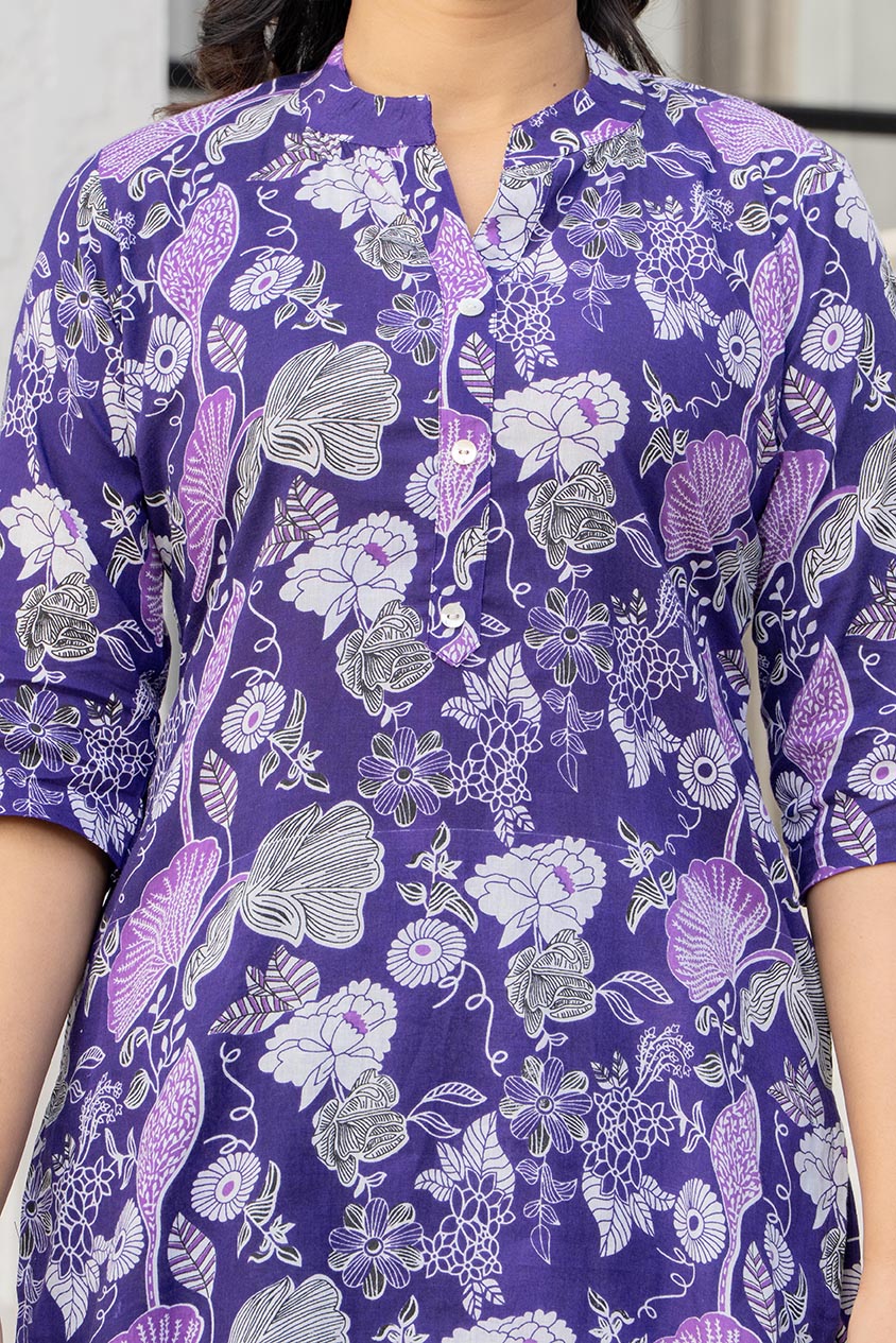 Purple Floral Printed Women’s Co-ord Night Suit