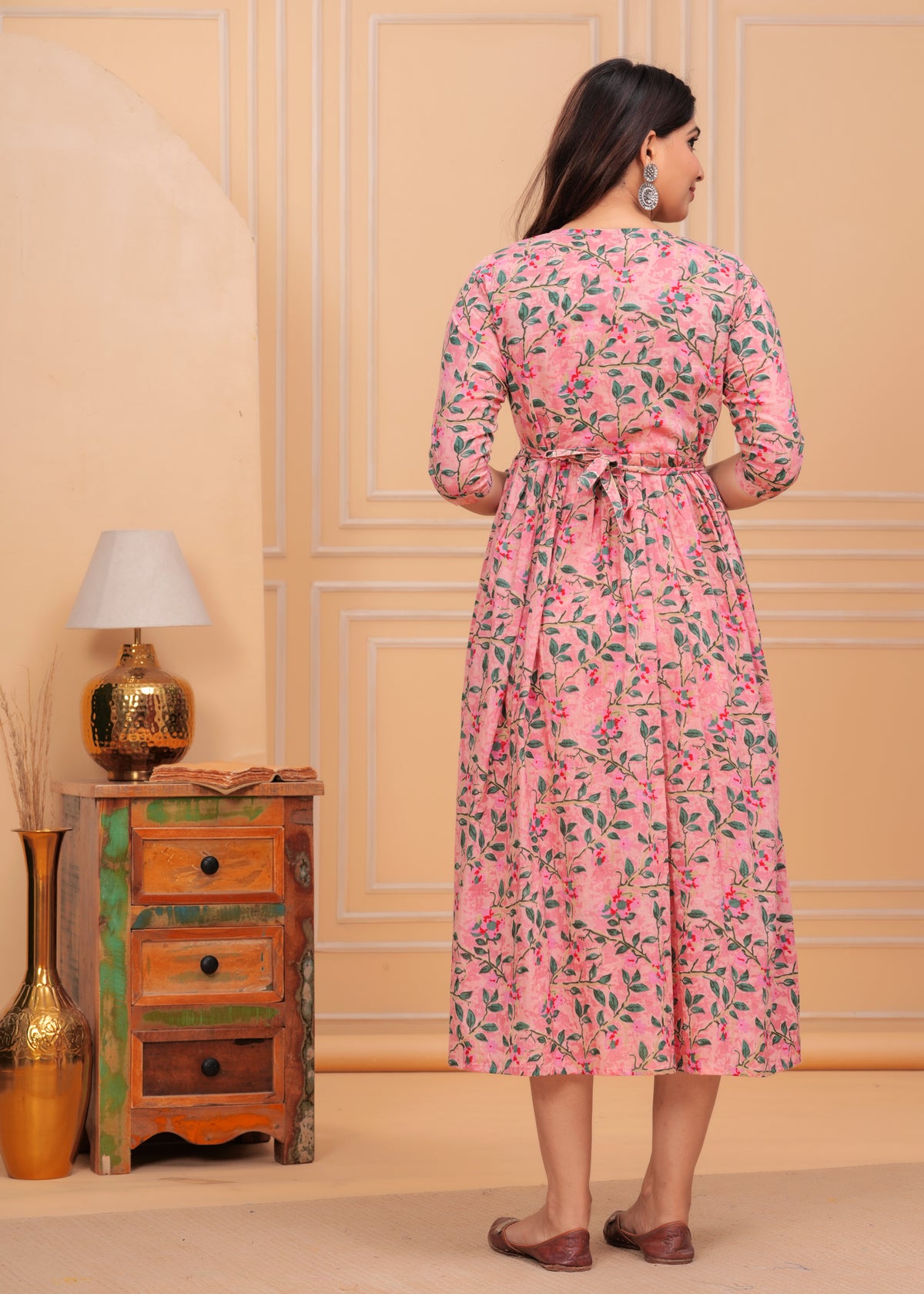 Women’s Pink Floral Printed Flared Gown