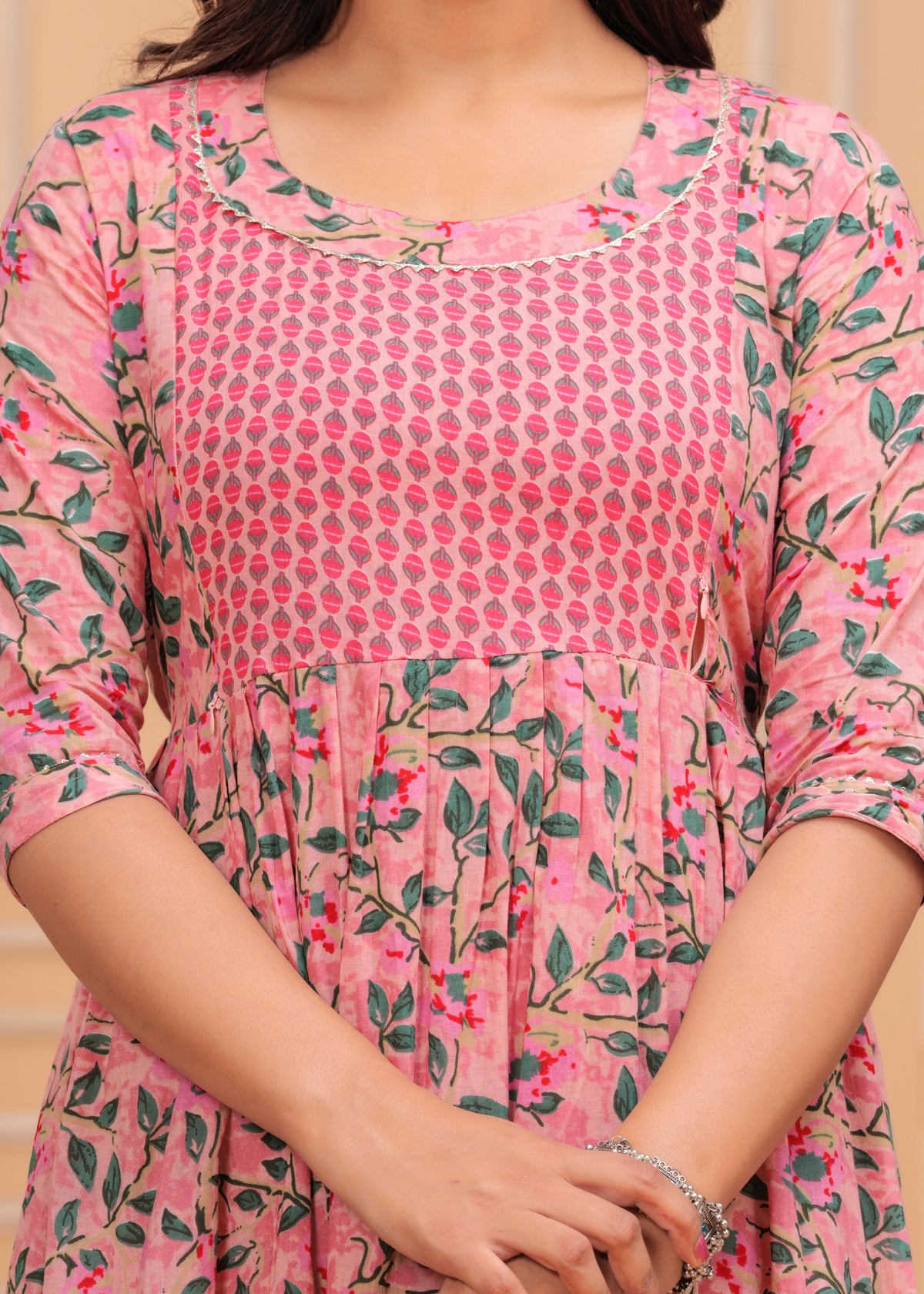 Women’s Pink Floral Printed Flared Gown