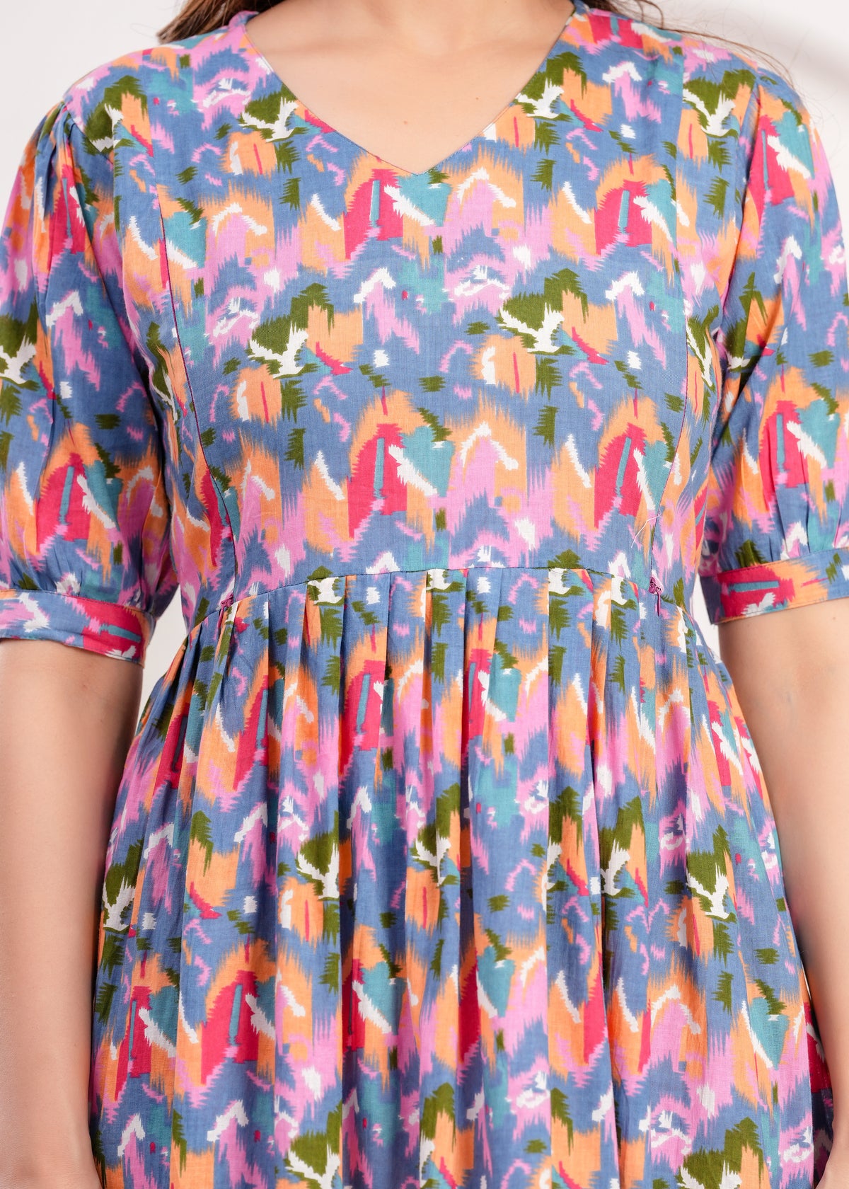 Women’s Blue Multicolor Floral Printed Flared Dress