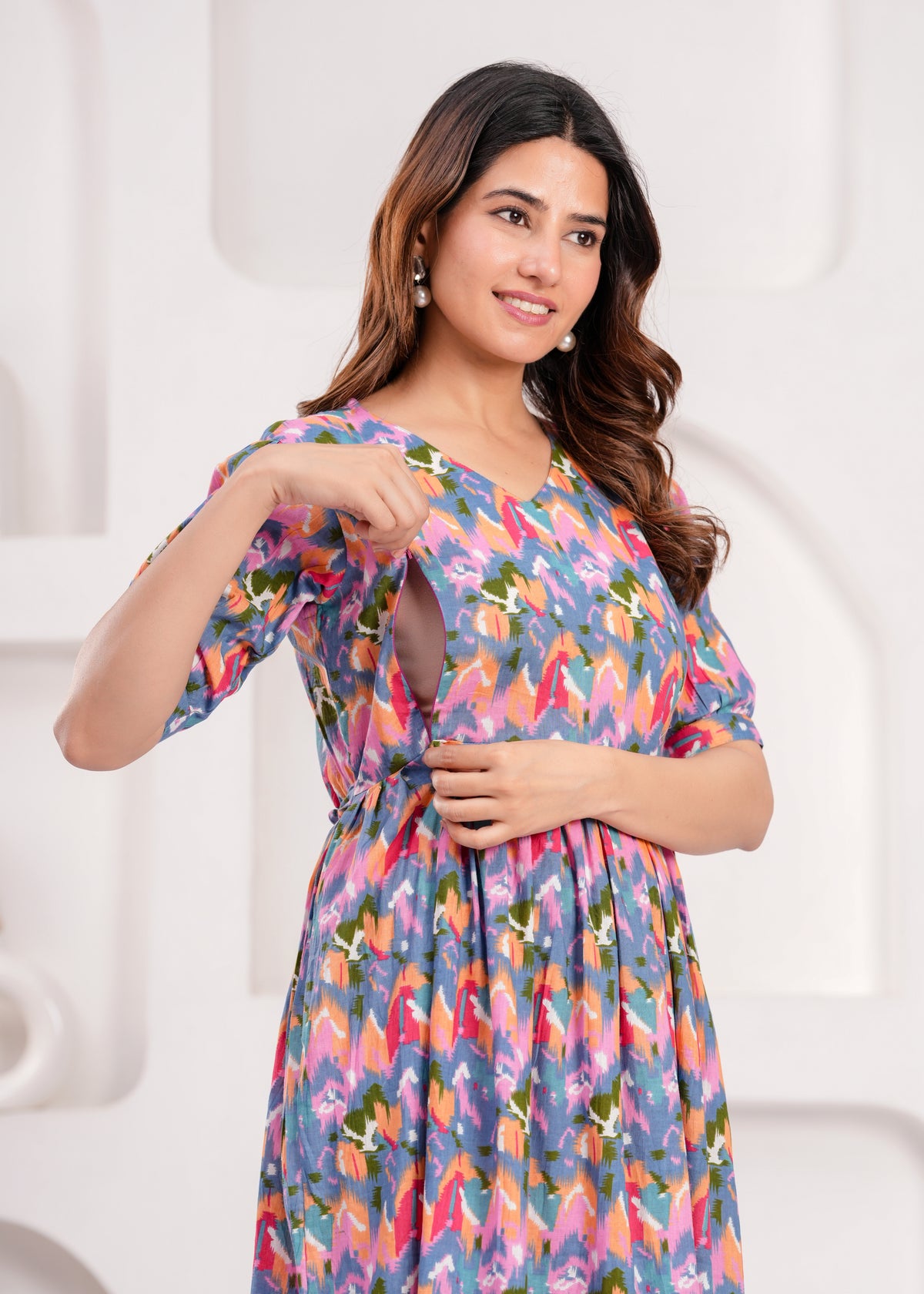 Women’s Blue Multicolor Floral Printed Flared Dress