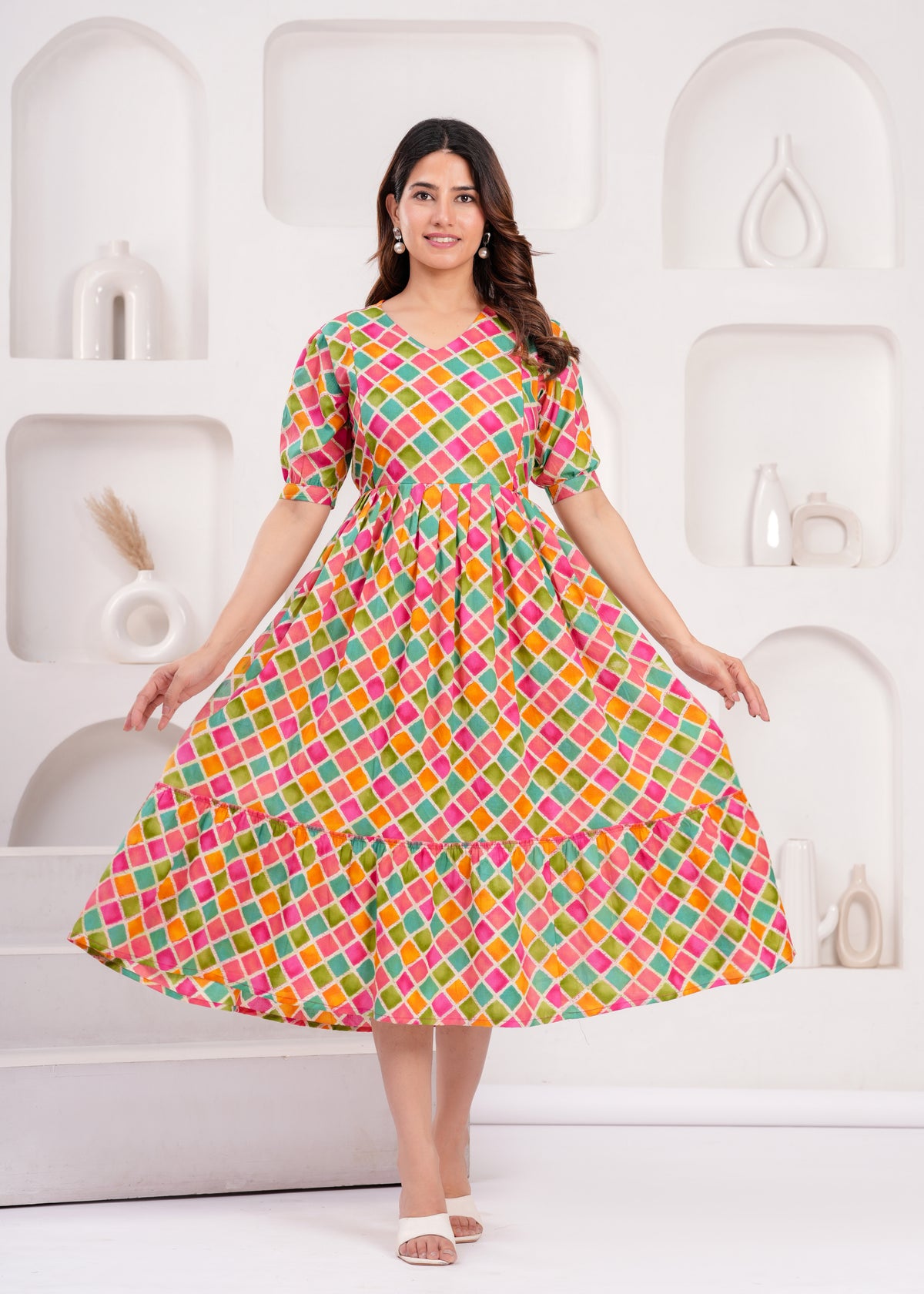 Women’s Multicolor Floral Printed Flared Dress