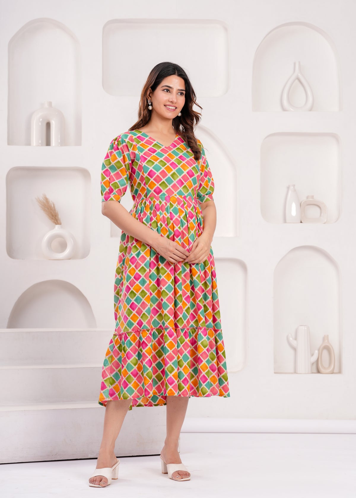 Women’s Multicolor Floral Printed Flared Dress