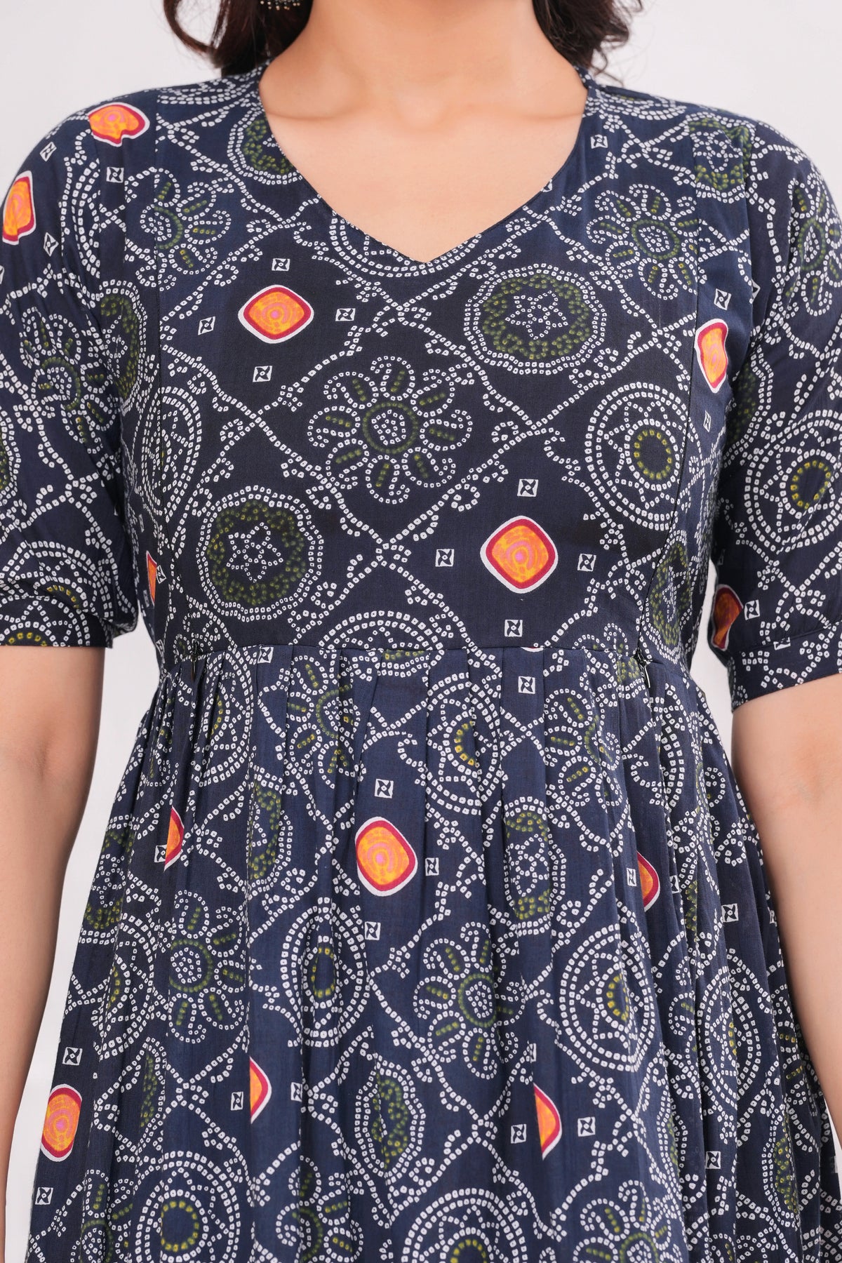 Black Printed Flared Dress Gown