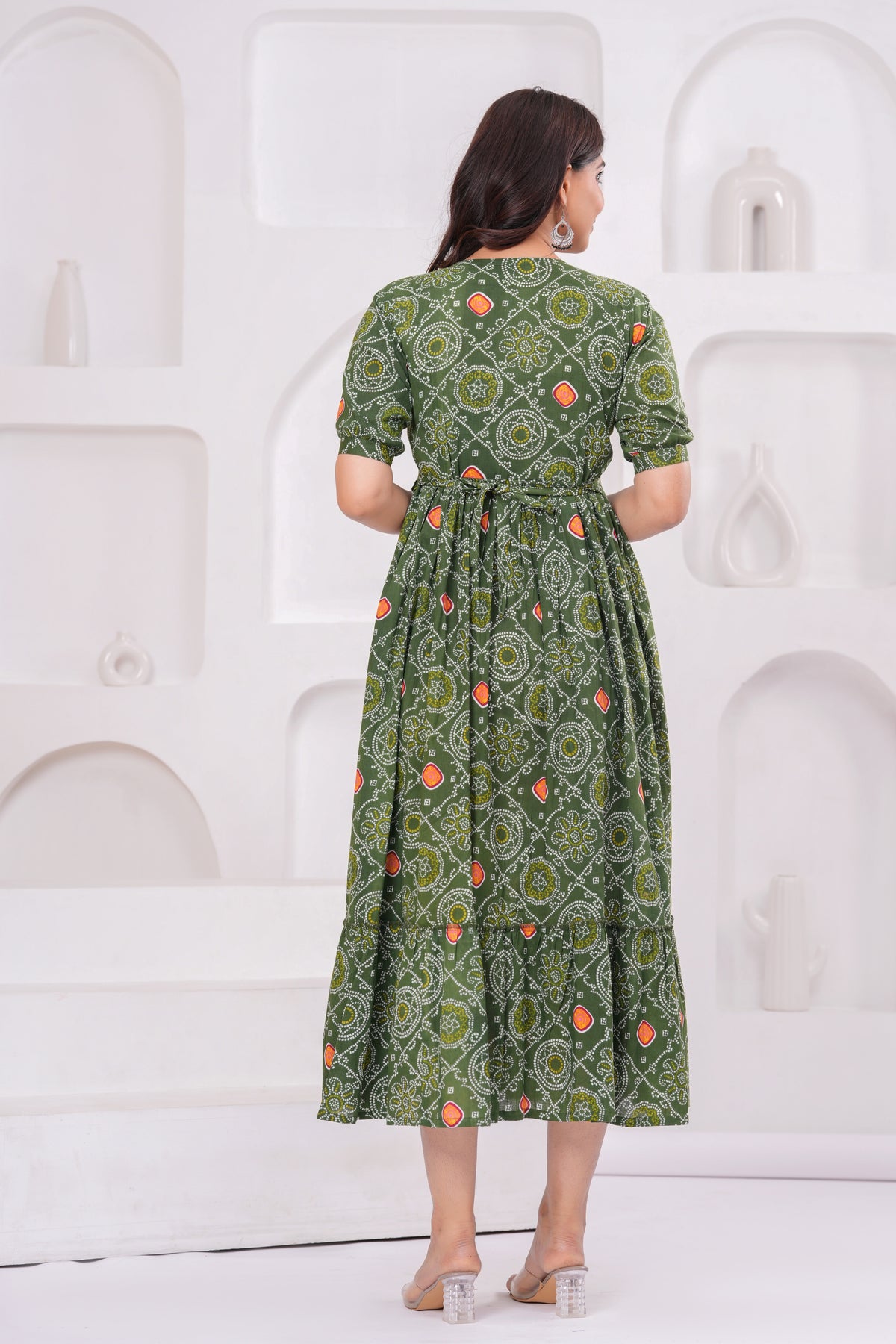 Women’s Green Floral Printed Flared Gown