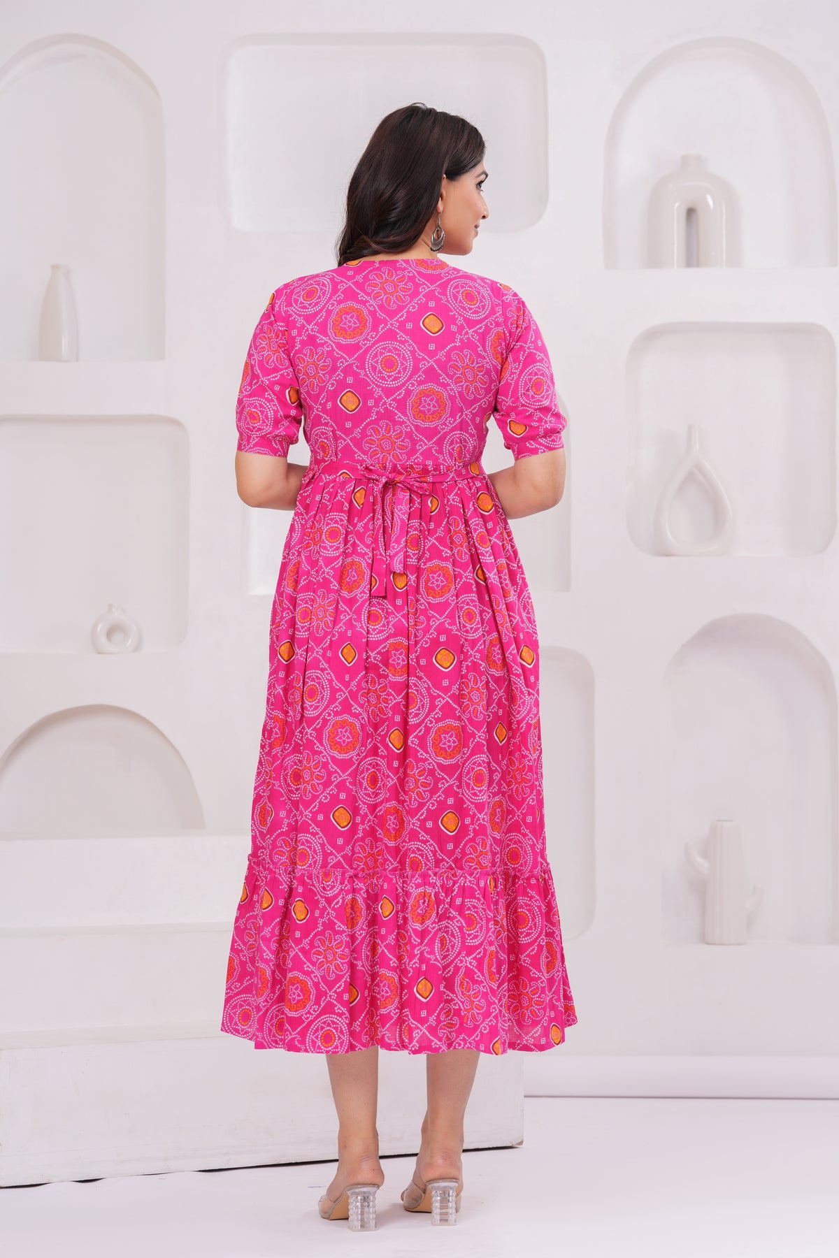 Women’s Pink Floral Printed Flared Dress