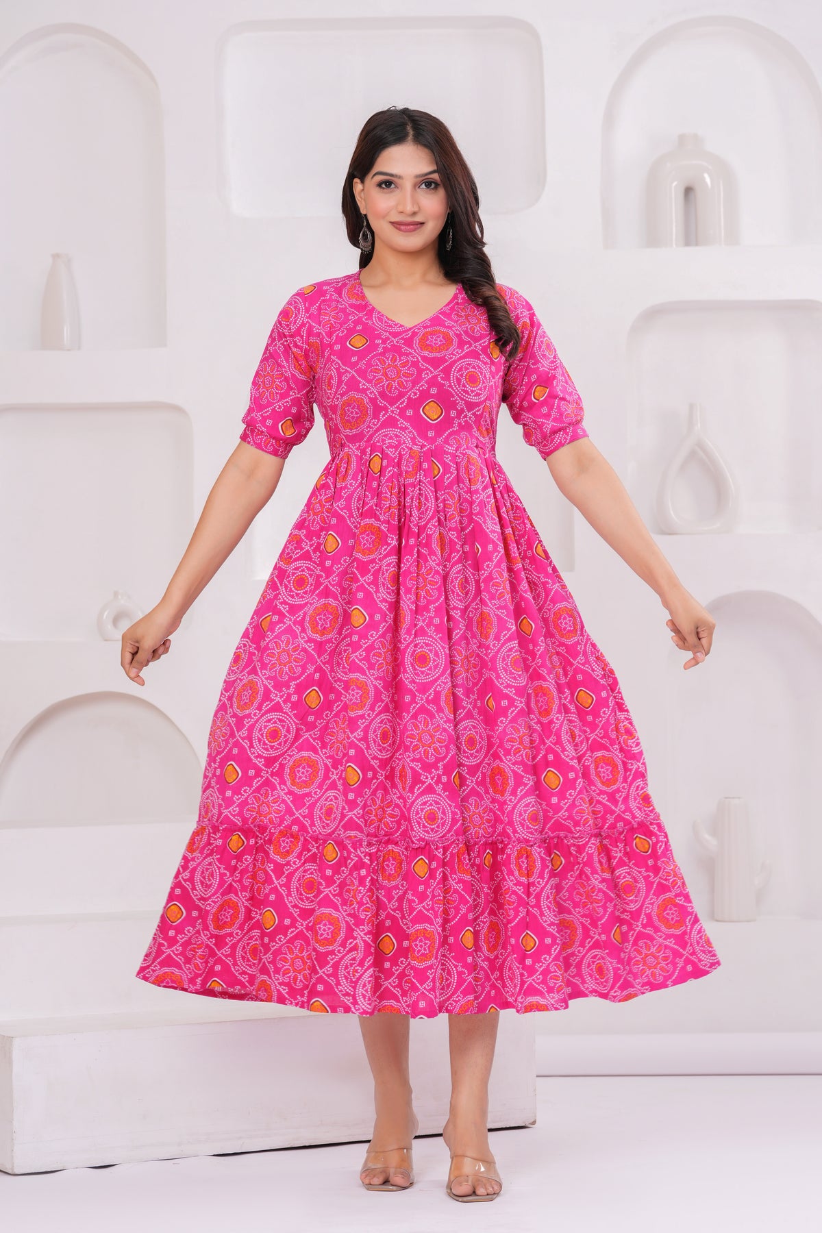 Women’s Pink Floral Printed Flared Dress