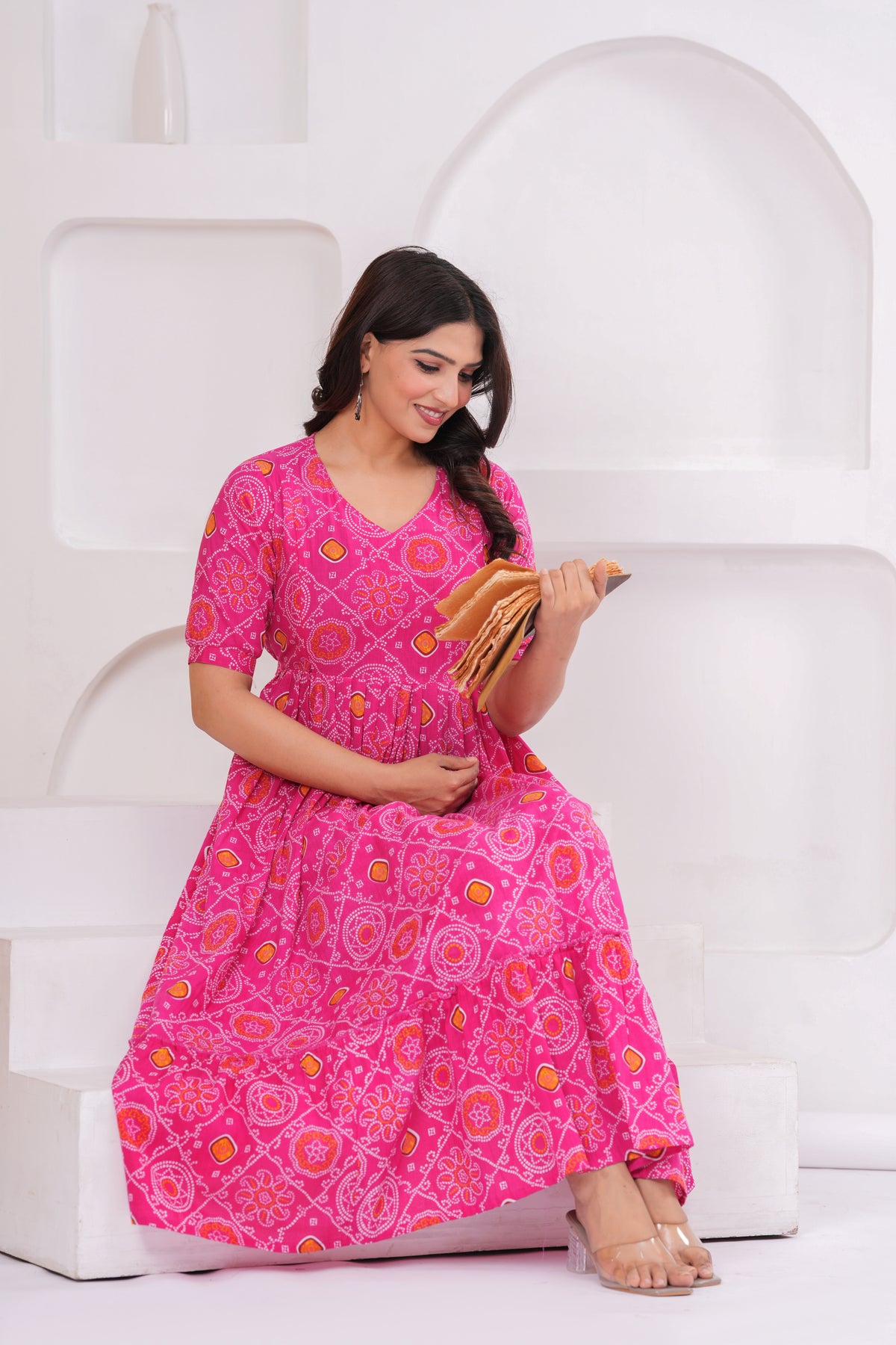 Women’s Pink Floral Printed Flared Dress