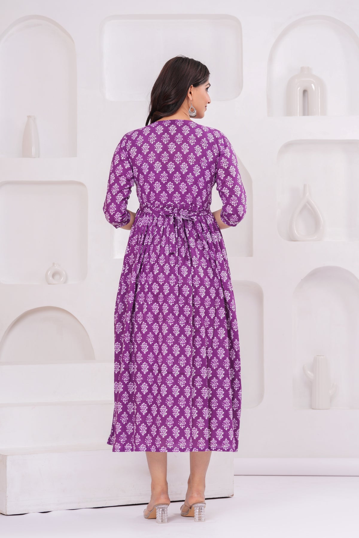Women’s Purple Printed Flared Gown