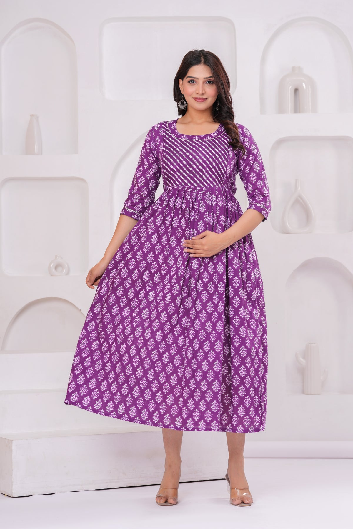 Women’s Purple Printed Flared Gown