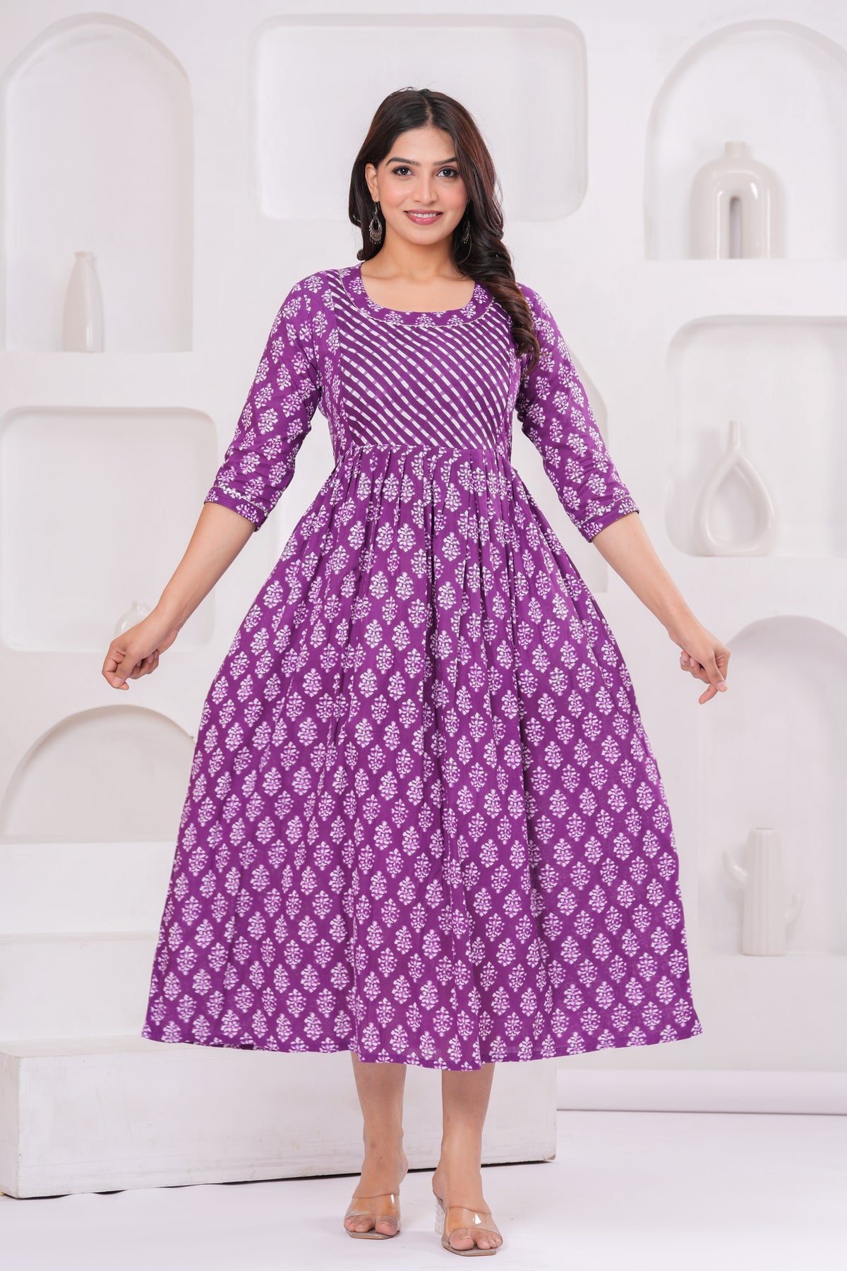 Women’s Purple Printed Flared Gown