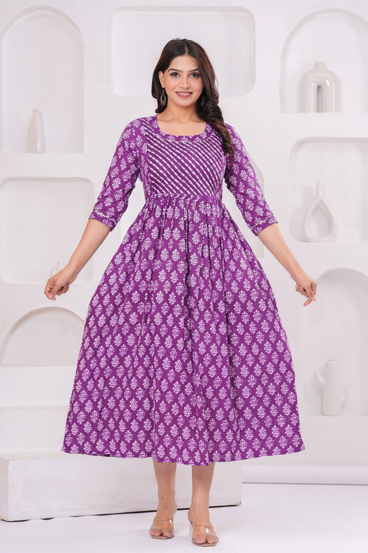 Women’s Purple Printed Flared Gown