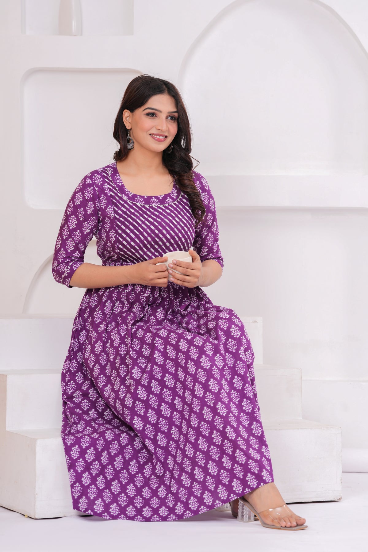 Women’s Purple Printed Flared Gown