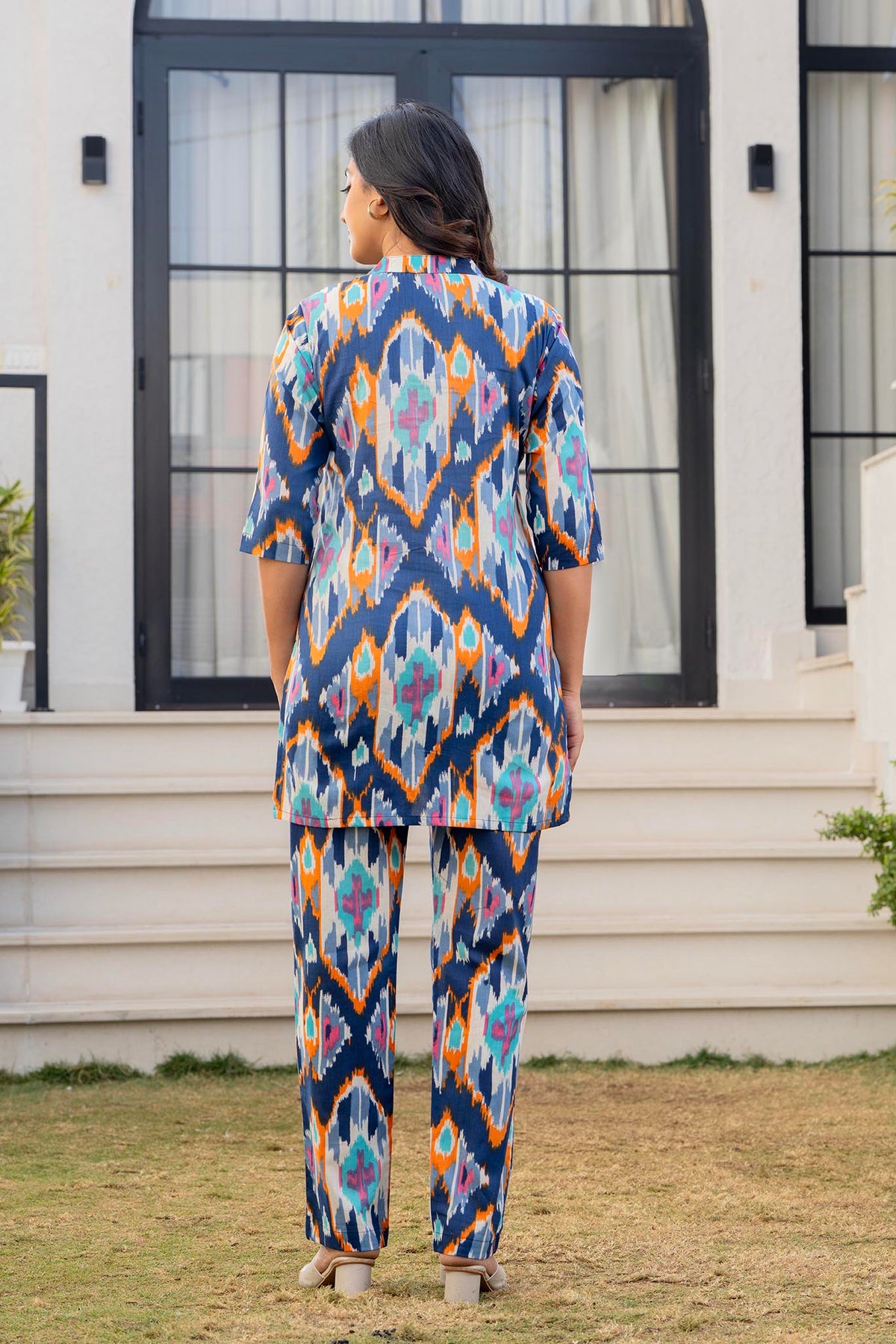Blue Geometric Printed Women’s Co-ord Night Suit
