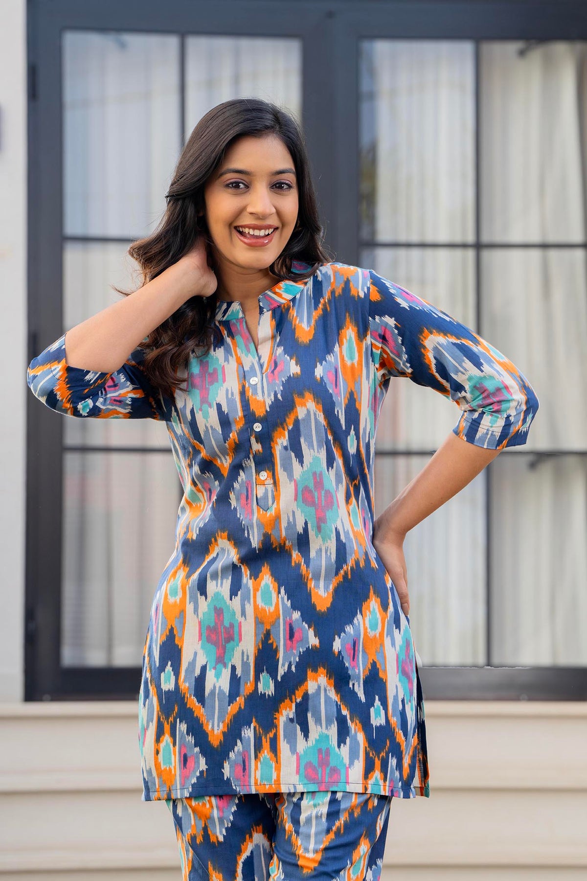 Blue Geometric Printed Women’s Co-ord Night Suit